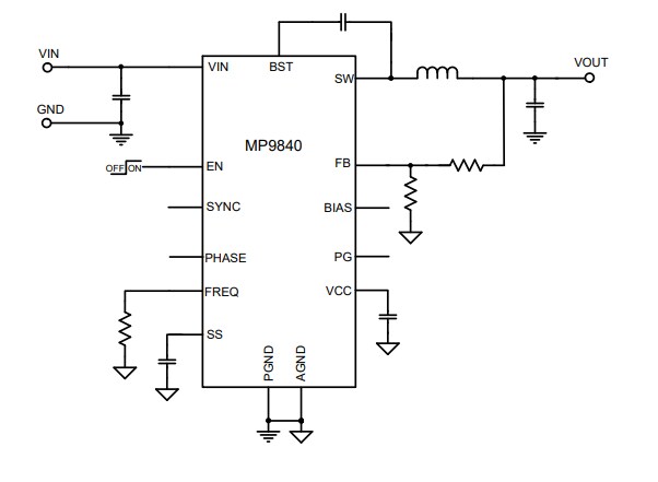 Application Circuit Diagram - Monolithic Power Systems (MPS) MP9840 Synchronous Step-Down Converters